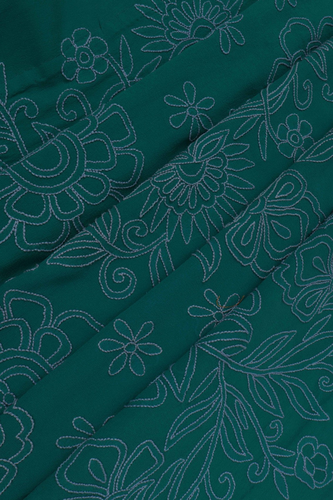 Ada Hand Embroidered Dark Green Pure Georgette Lucknowi Chikankari Saree with Blouse 01A100068