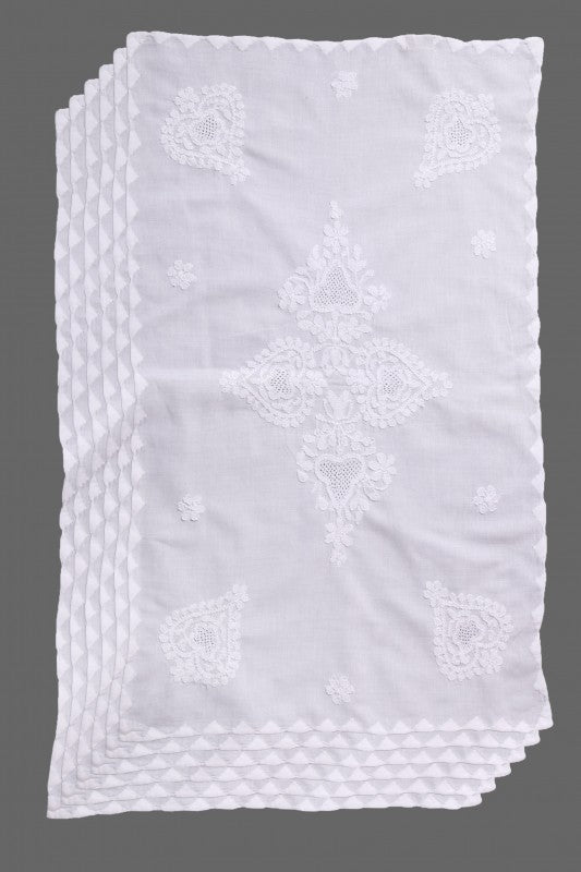 Ada Hand Embroidered White Cotton Lucknowi Chikankari Dining Table Runner Set A171621
