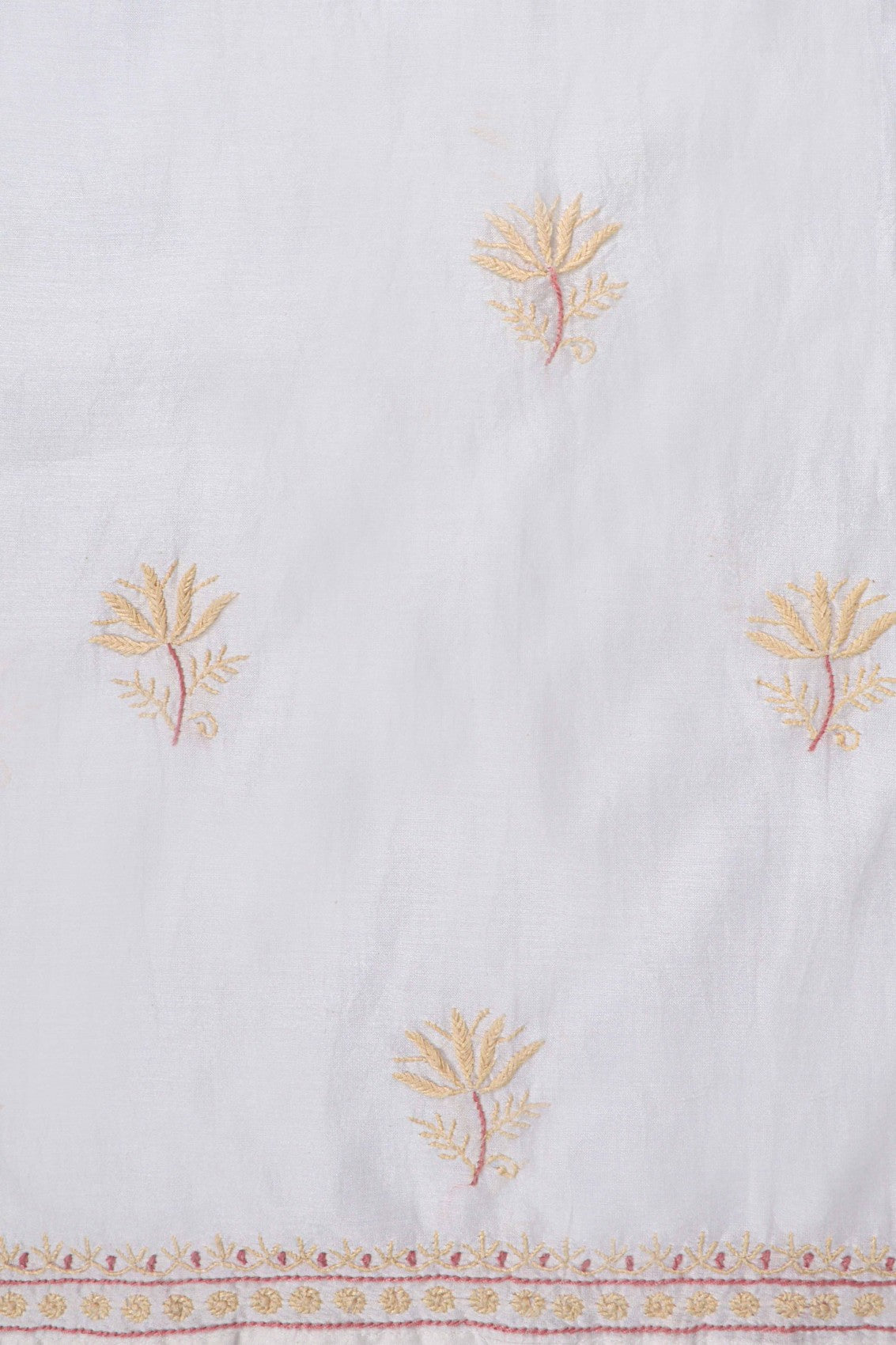 Ada Hand Embroidered Cream Chanderi Lucknowi Chikankari Semi-Stitched Anarkali Kurta Dupatta Set 01A223202