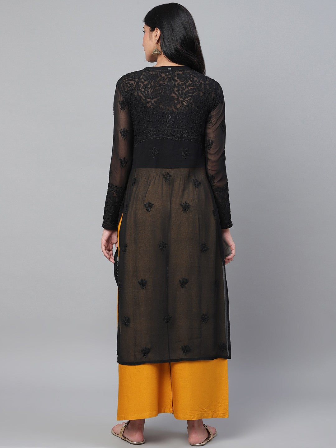 Ada Hand Embroidered Black Georgette Lucknow Chikankari Kurta A100589