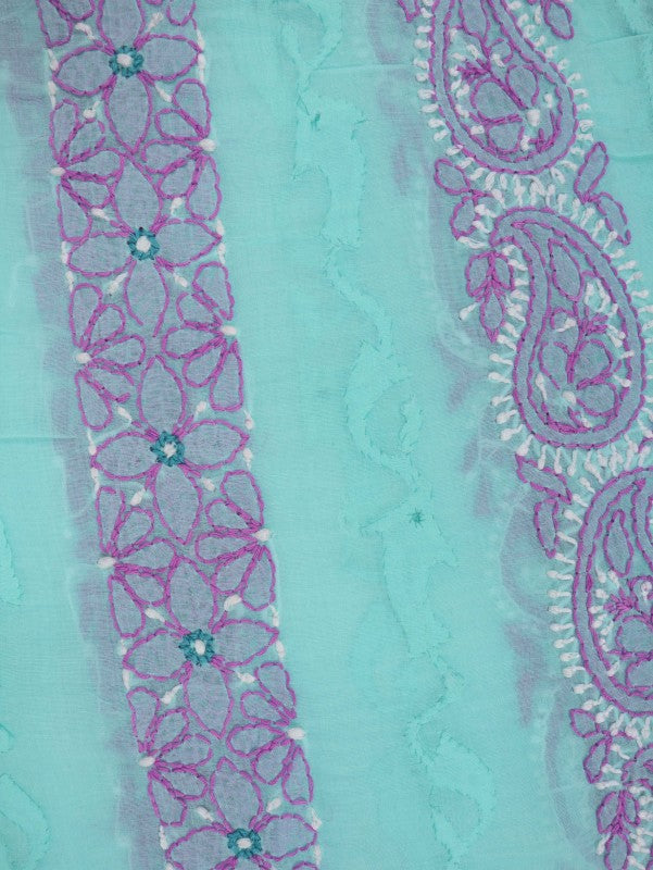 Ada Hand Embroidered Sea Green Cotton Lucknowi Chikankari Unstitched Suit Piece 01A79223
