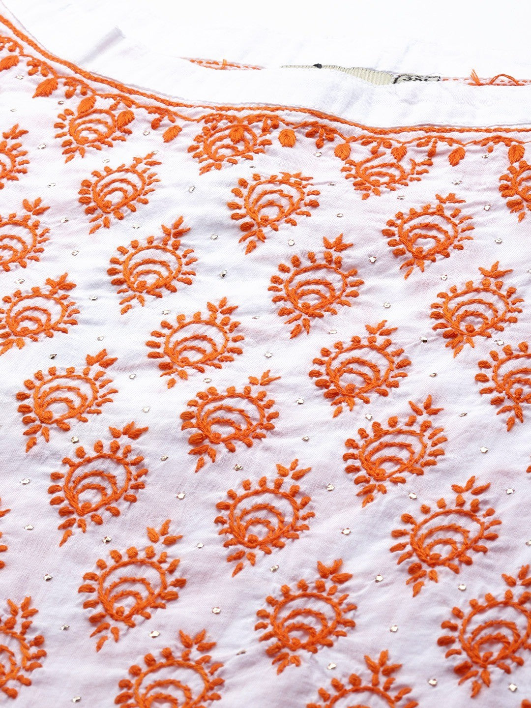 Ada Hand Embroidered White Cotton Lucknowi Chikankari A-line Kurta With Muqaish Work A100466