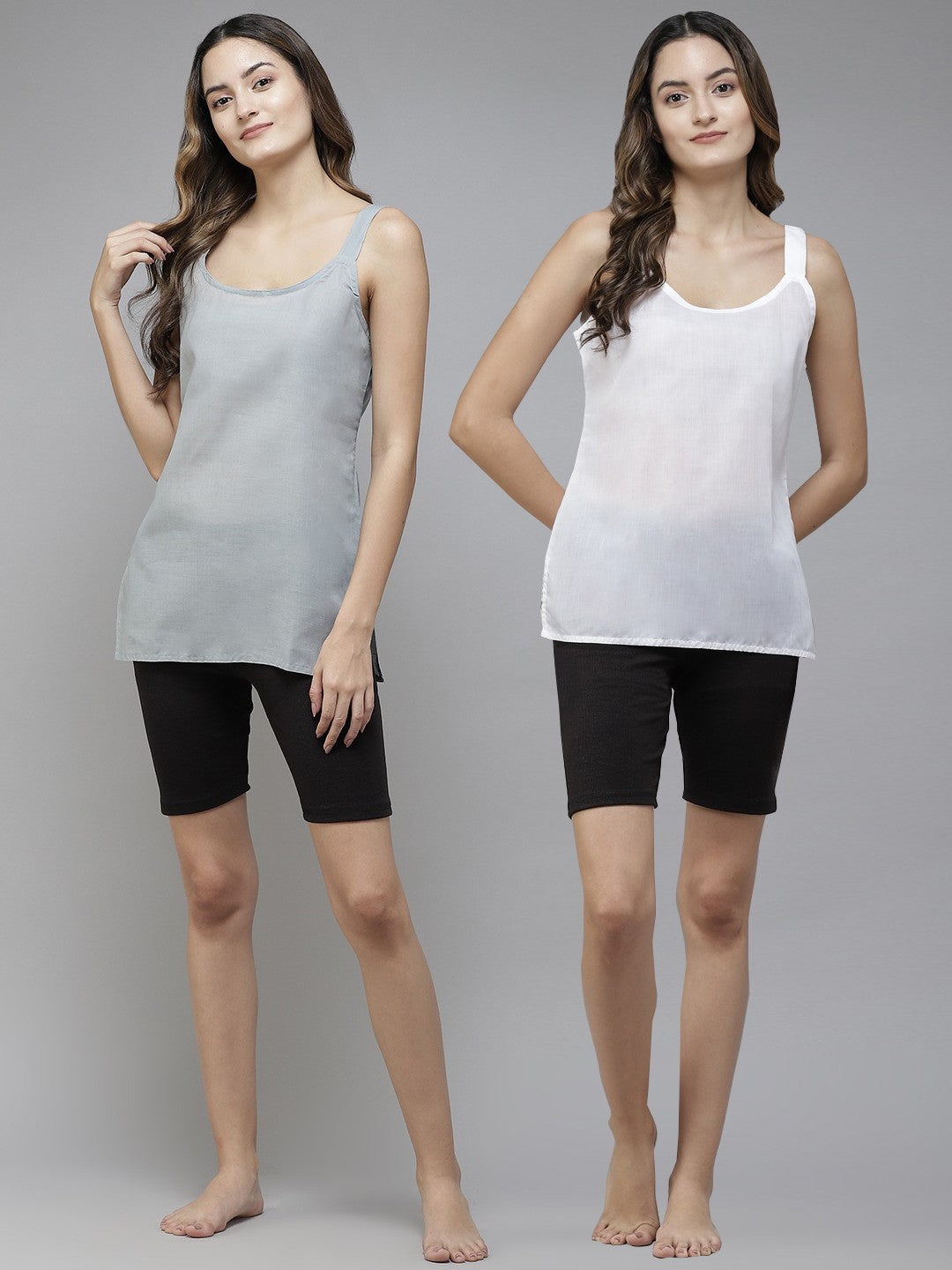 Ada White & Grey Cotton Short Slips Combo of 2 A111174.