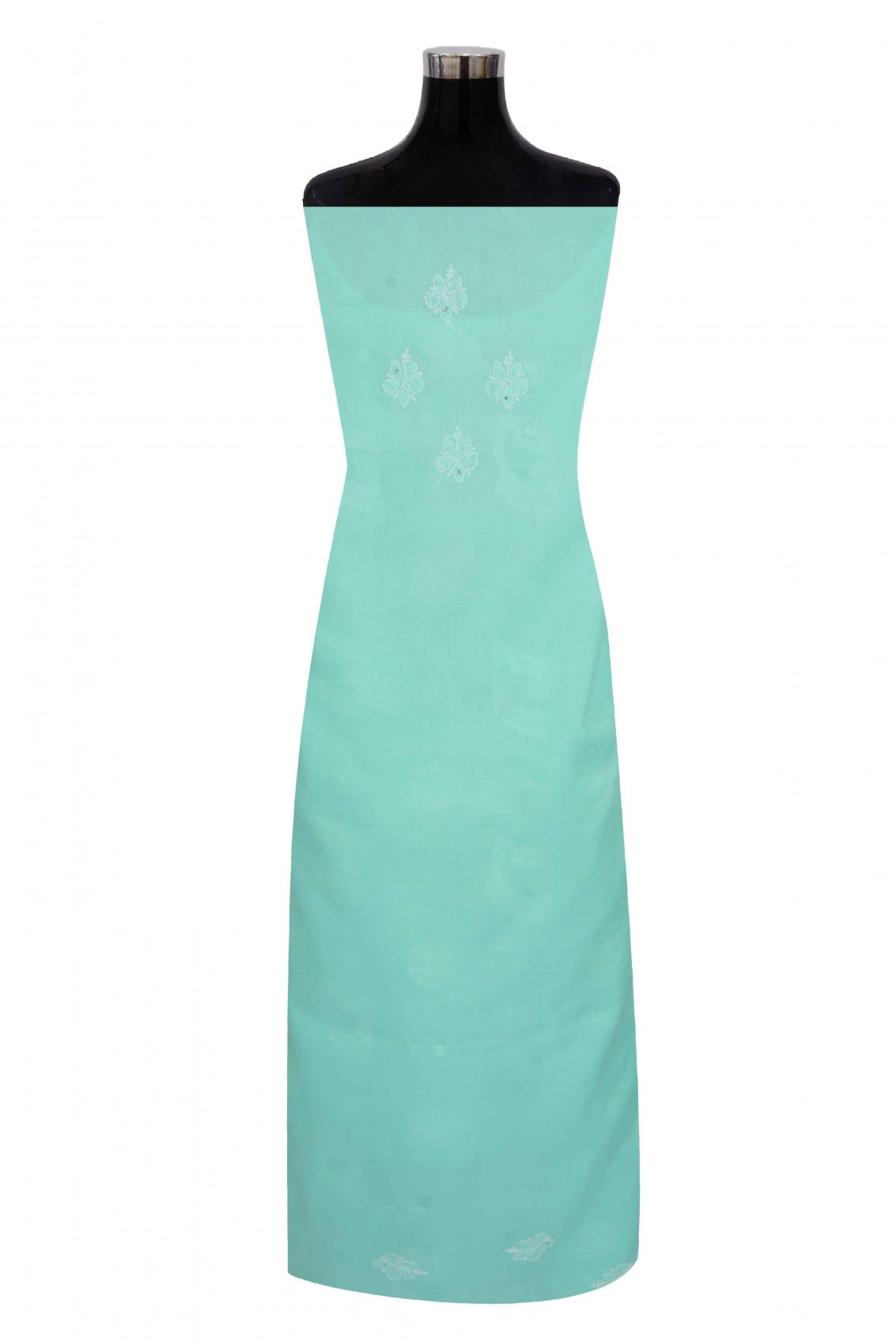 Ada Hand Embroidered Sea Green Cotton Lucknowi Chikankari Unstitched Suit Piece With Muqaish Work 01A204406