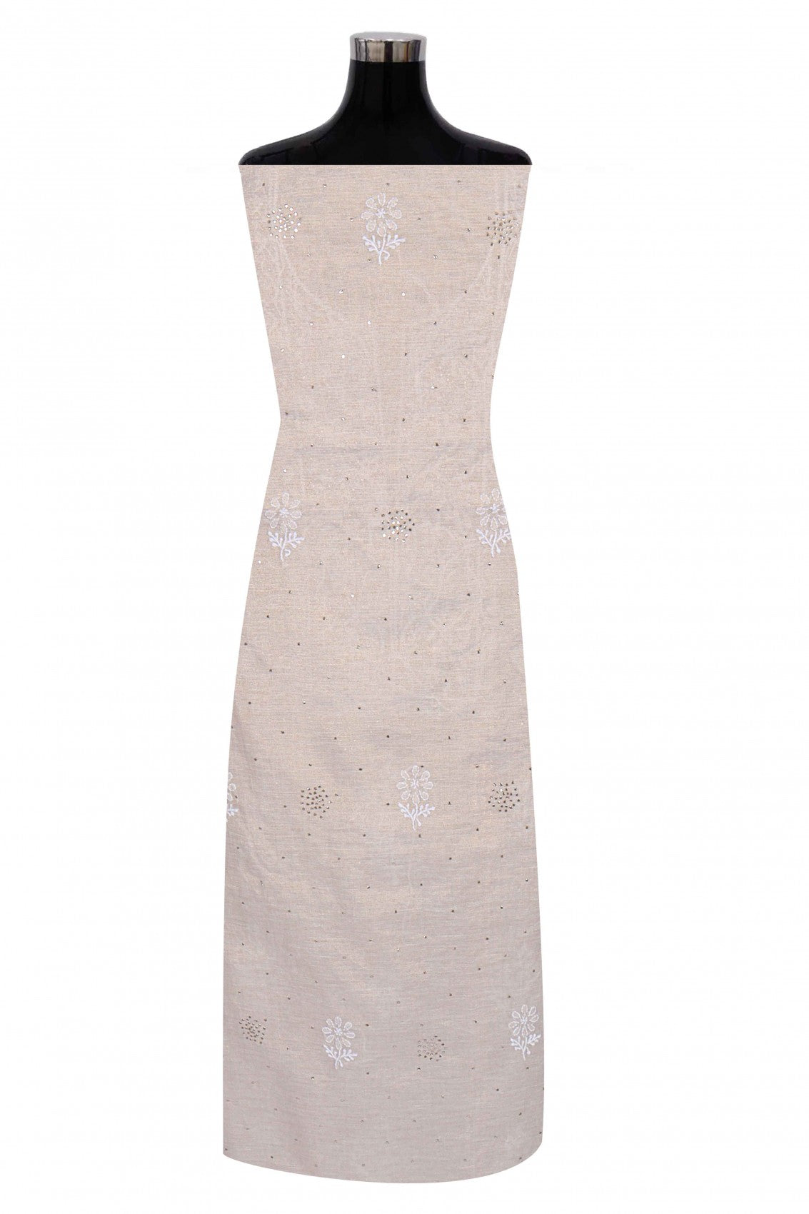 Ada Hand Embroidered Natural Fawn Tissue Lucknowi Chikankari Unstitched Kurta Dupatta Set With Muqaish Work 01A169987
