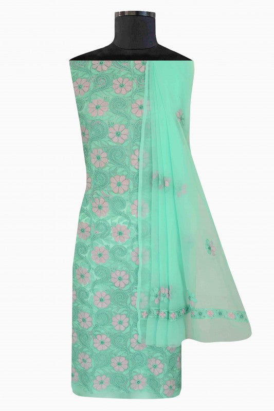 Ada Hand Embroidered Sea Green Georgette Lucknowi Chikan Unstitched Suit Piece A630426