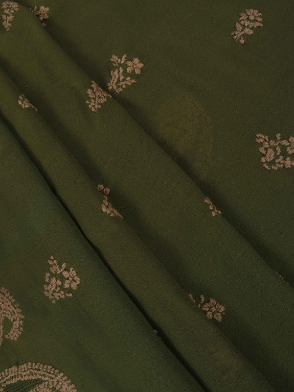Ada Hand Embroidered Sage Green Georgette Lucknowi Chikan Unstitched Kurta Piece A316173