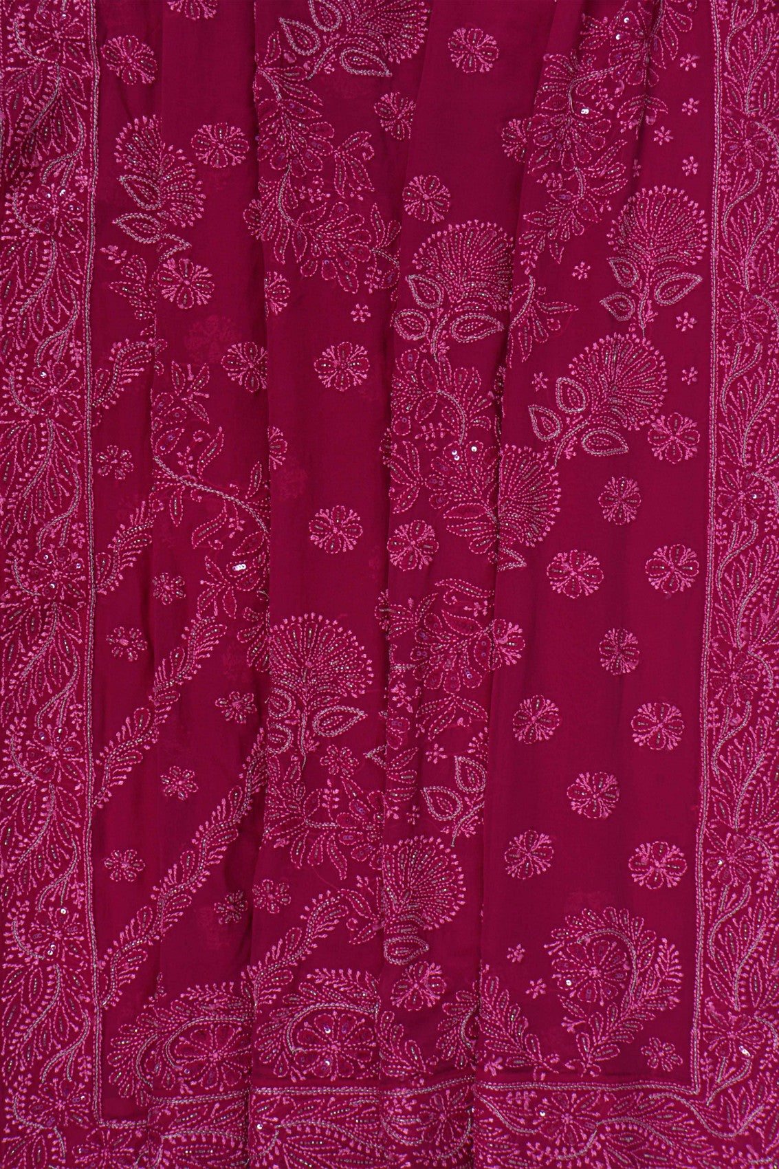 Ada Hand Embroidered Magenta Pure Georgette Lucknowi Chikankari Saree/Blouse Cutdana Work 01A246622