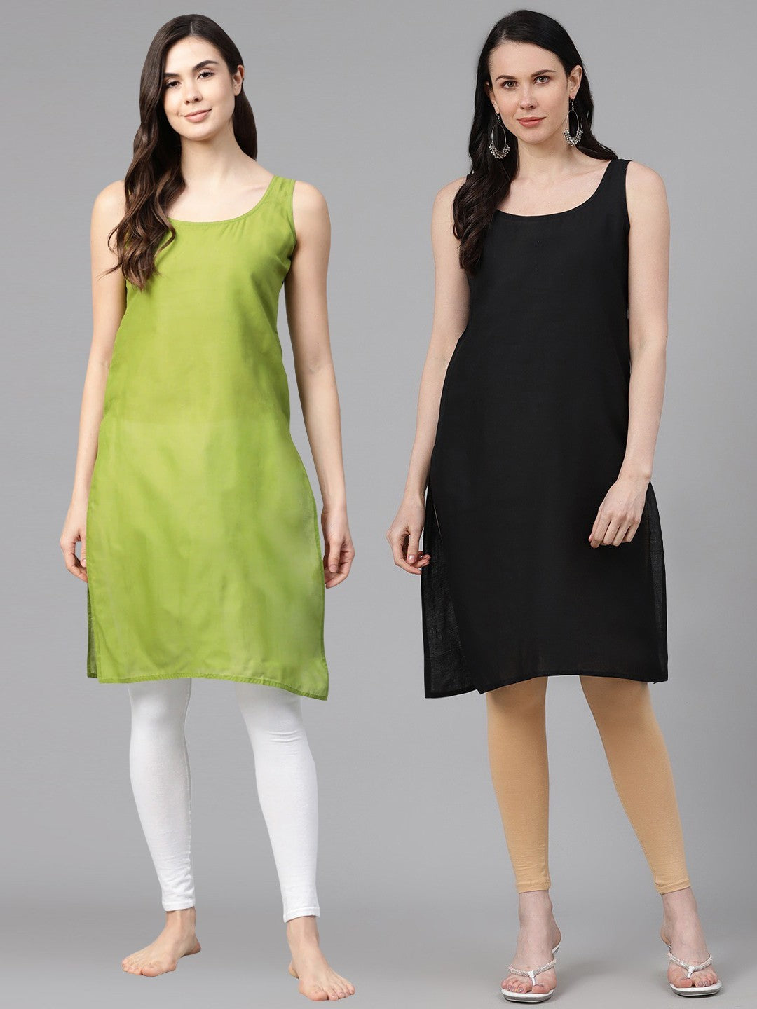 Ada Black And Mehendi Green Cotton Long Slips Combo of 2  A111131.