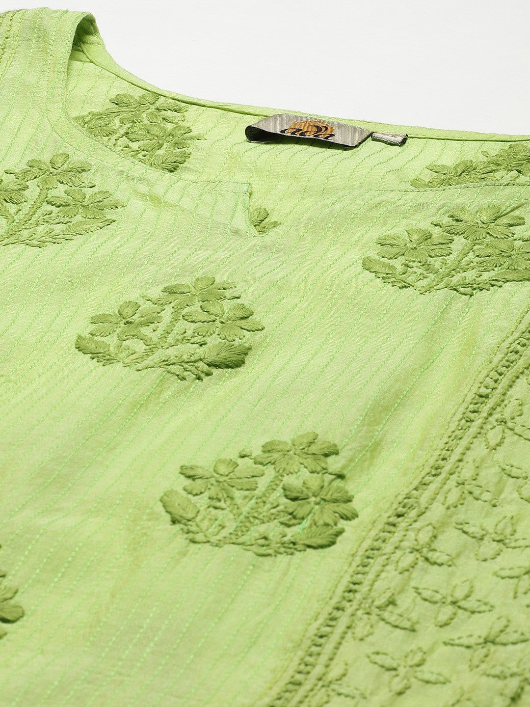 Ada Hand Embroidered Green Chanderi Lucknowi Chikankari Straight Kurta-A411314