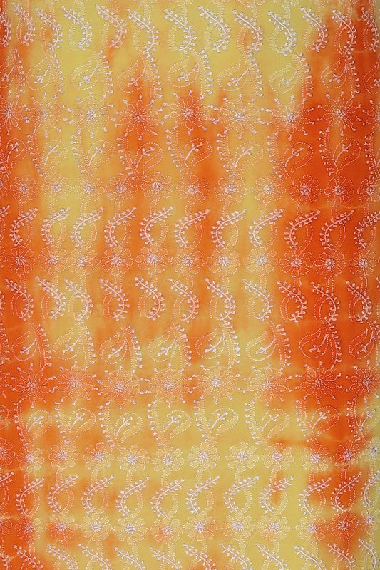 Ada Hand Embroidered Yellow/Orange Shaded Pure Georgette Lucknowi Chikan Unstitched Suit Piece A78008