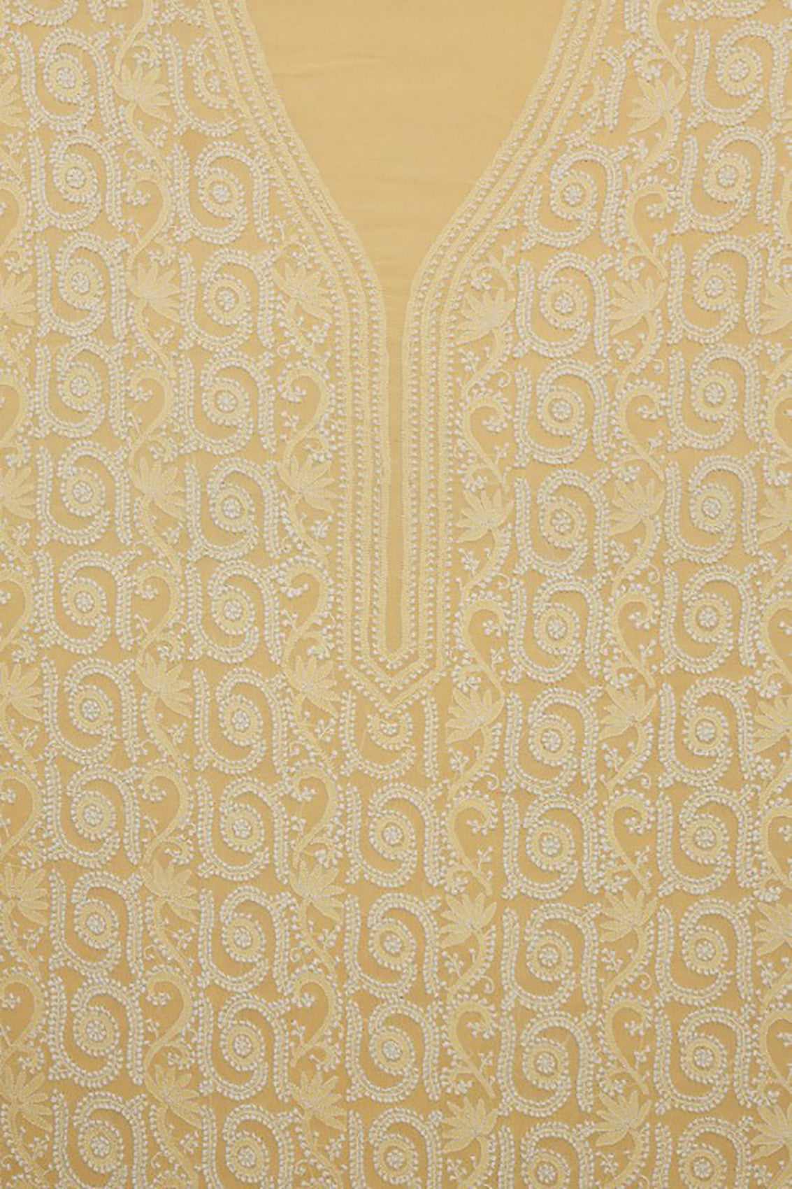 Ada Hand Embroidered Vanilla Yellow Pure Georgette Lucknowi Chikankari Unstitched Kurta Dupatta Set A49697