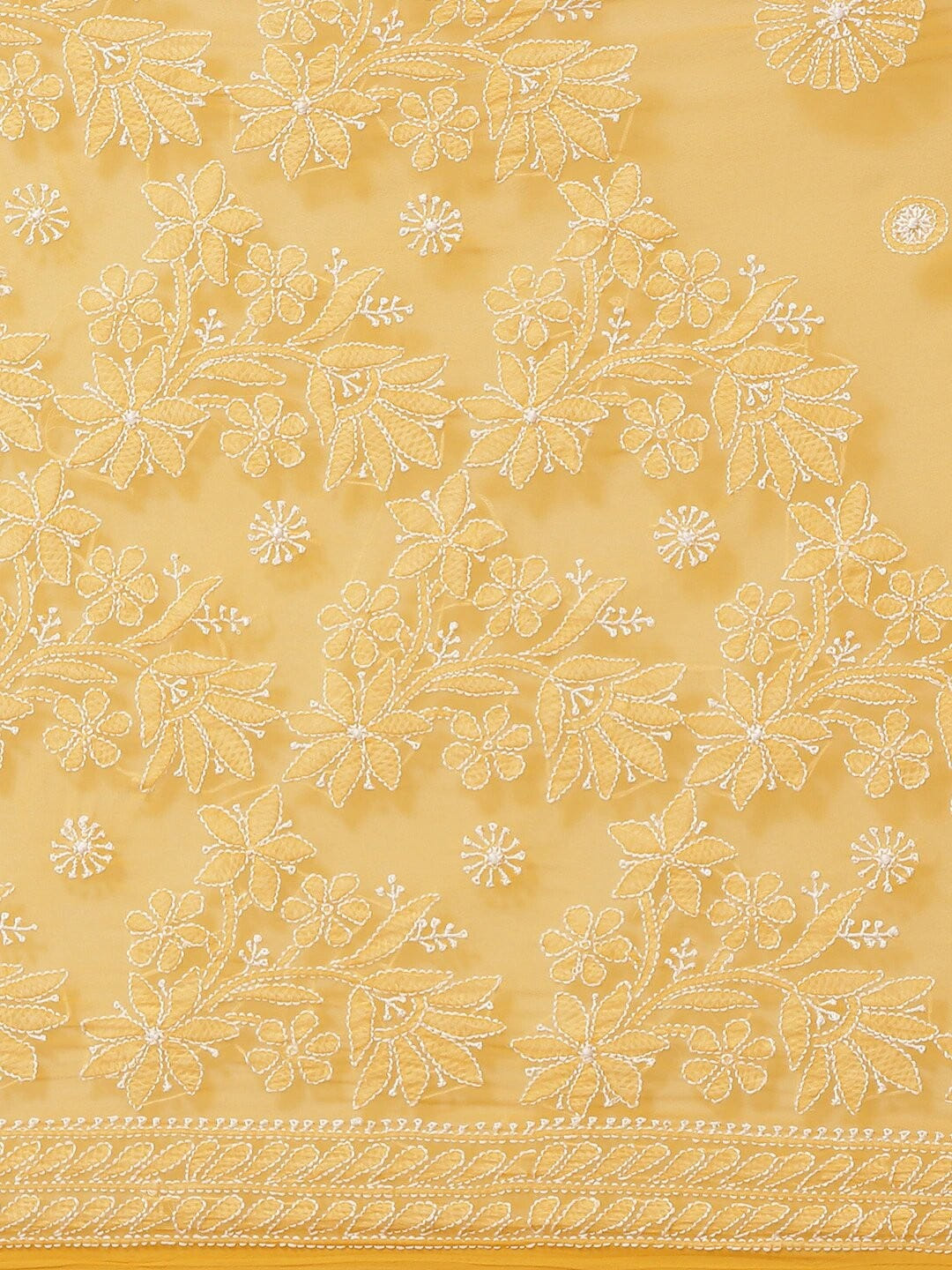 Ada Hand Embroidered Mustard Georgette Lucknow Chikan Saree with Blouse A311270