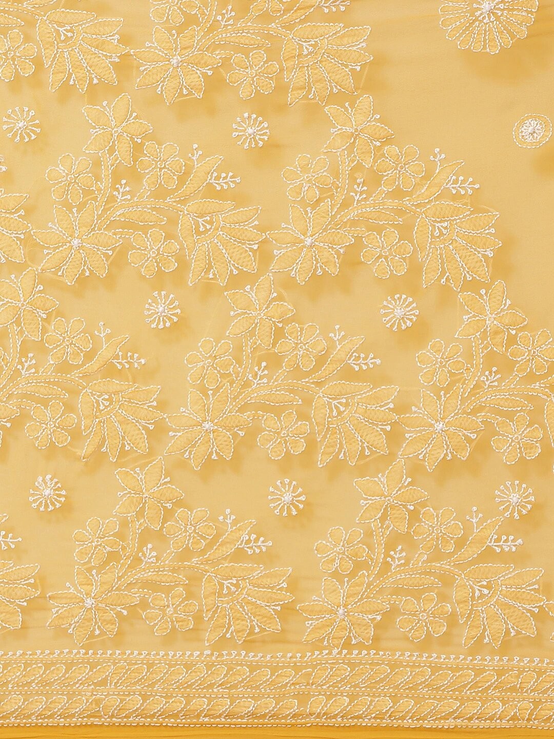 Ada Hand Embroidered Mustard Georgette Lucknow Chikan Saree with Blouse A311270