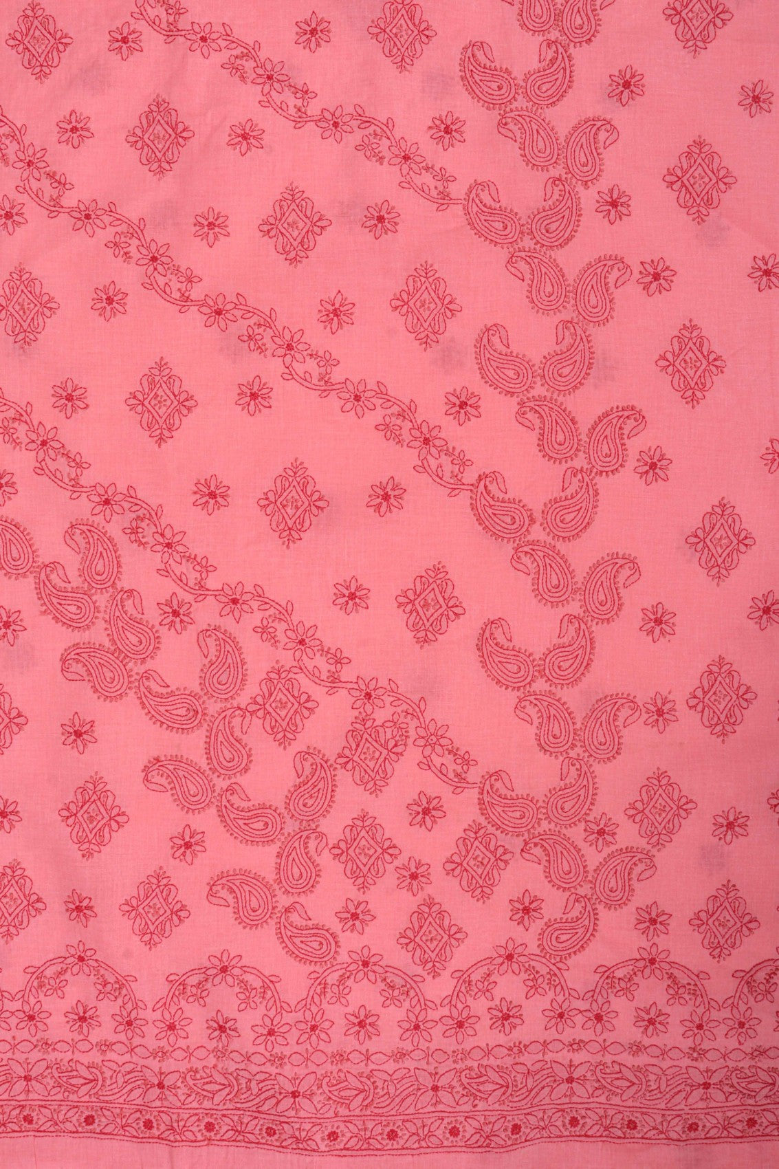 Ada Hand Embroidered Punch Pink Cotton Lucknowi Chikankari Unstitched Suit Piece 01A178593
