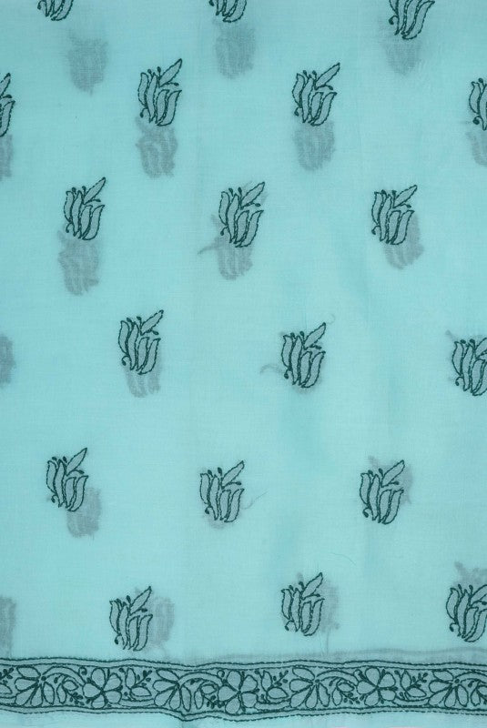 Ada Hand Embroidered Sea Green Cotton Lucknowi Chikan Unstitched Suit Piece A347806