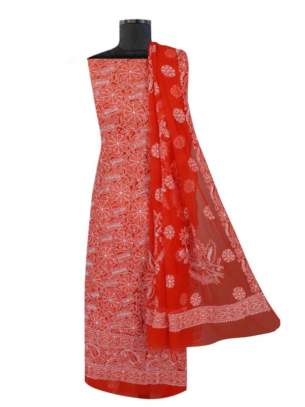 Ada Hand Embroidered Orange Georgette Lucknowi Chikankari Unstitched Suit Piece 01A114534
