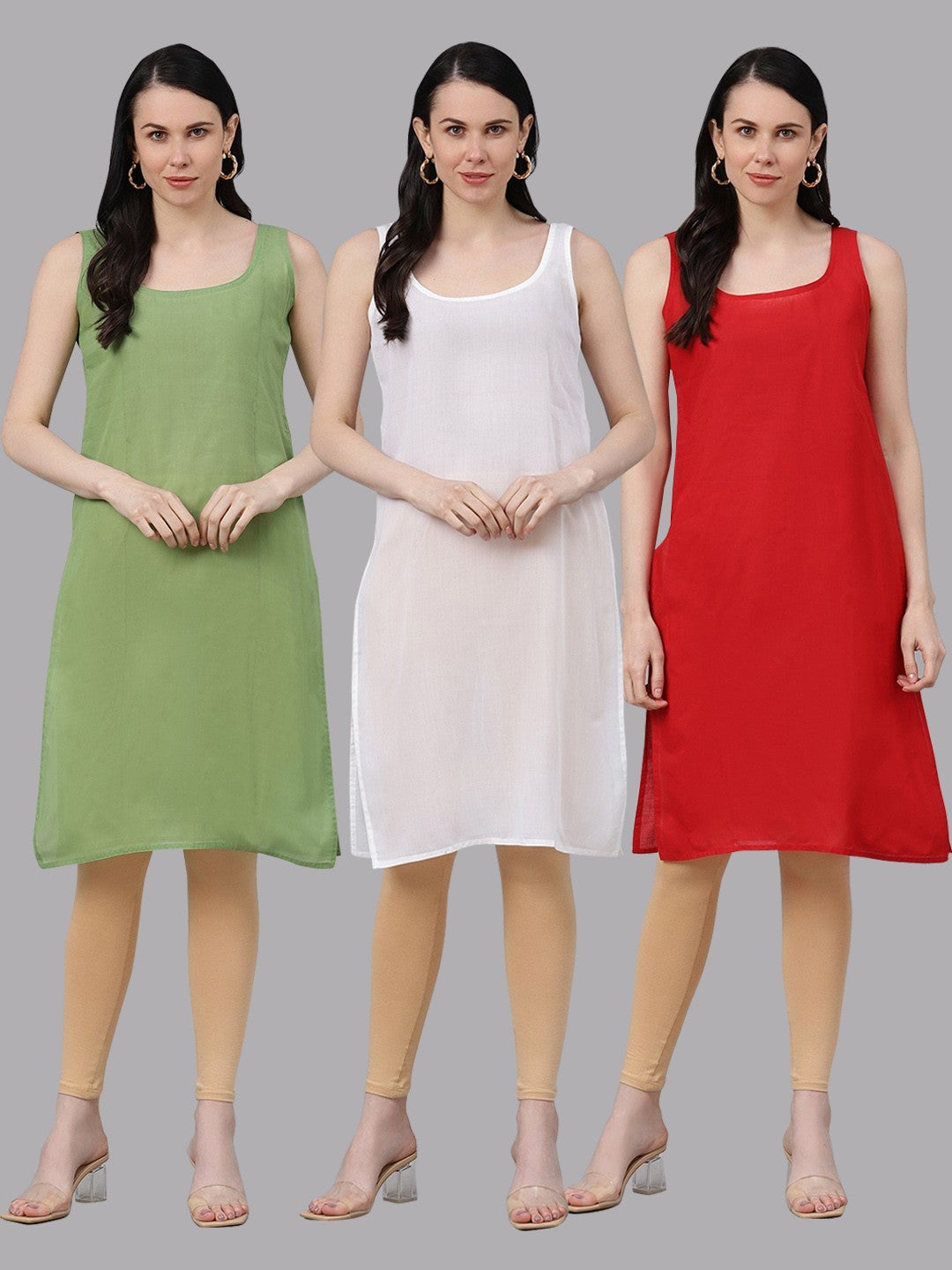 Ada Multi Color Cotton Long Slips Combo of 3 A111143.