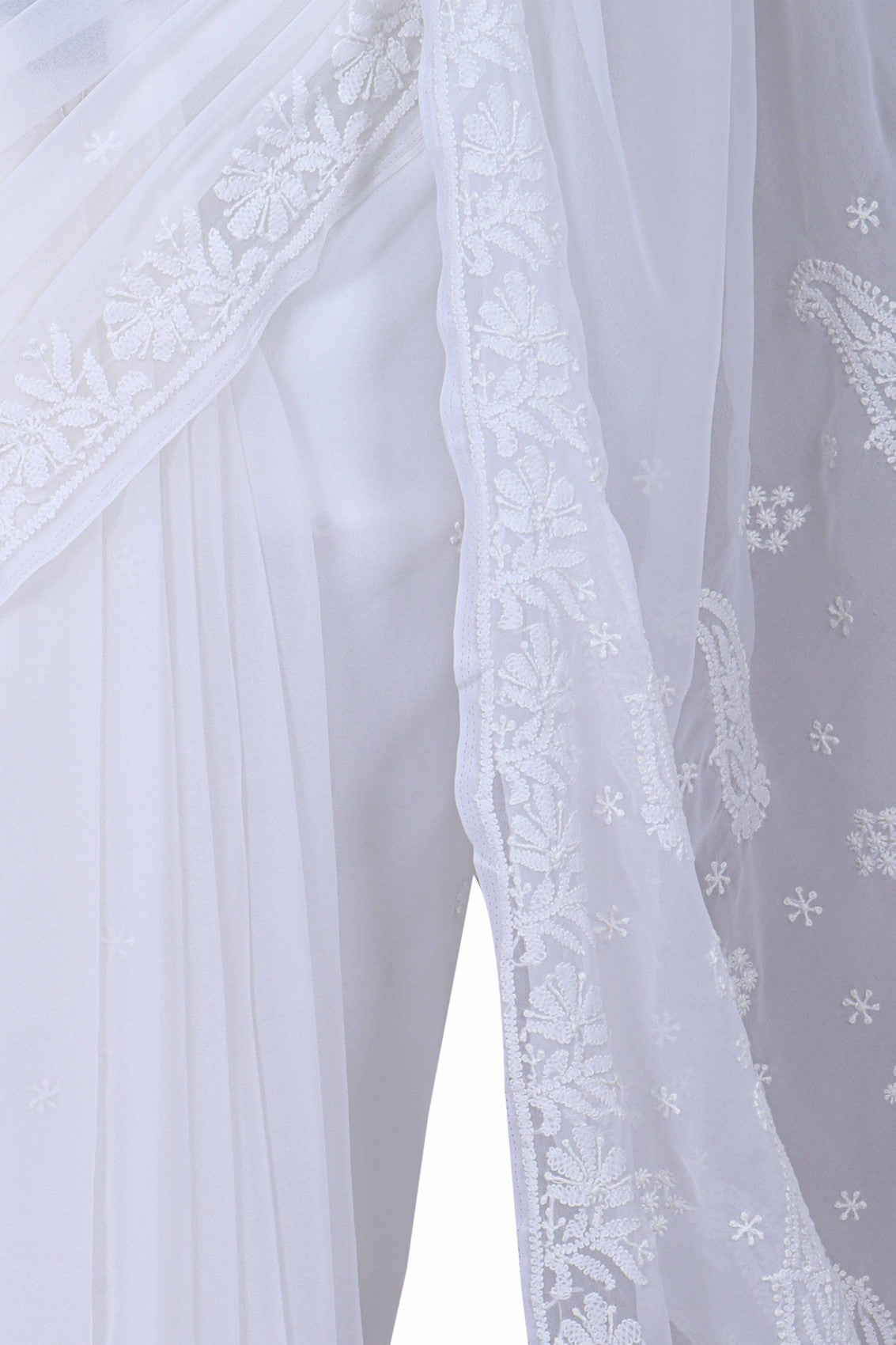 Ada Hand Embroidered White Georgette Lucknowi Chikankari Saree With Blouse A170290