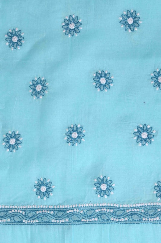 Ada Hand Embroidered Blue Cotton Lucknowi Chikan Unstitched Suit Piece-A603820
