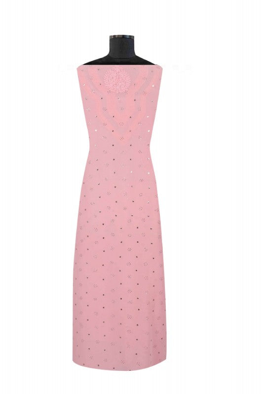 Ada Hand Embroidered Pink Georgette Lucknowi Chikan Unstitched Kurta Piece With Muqaish Work A359567