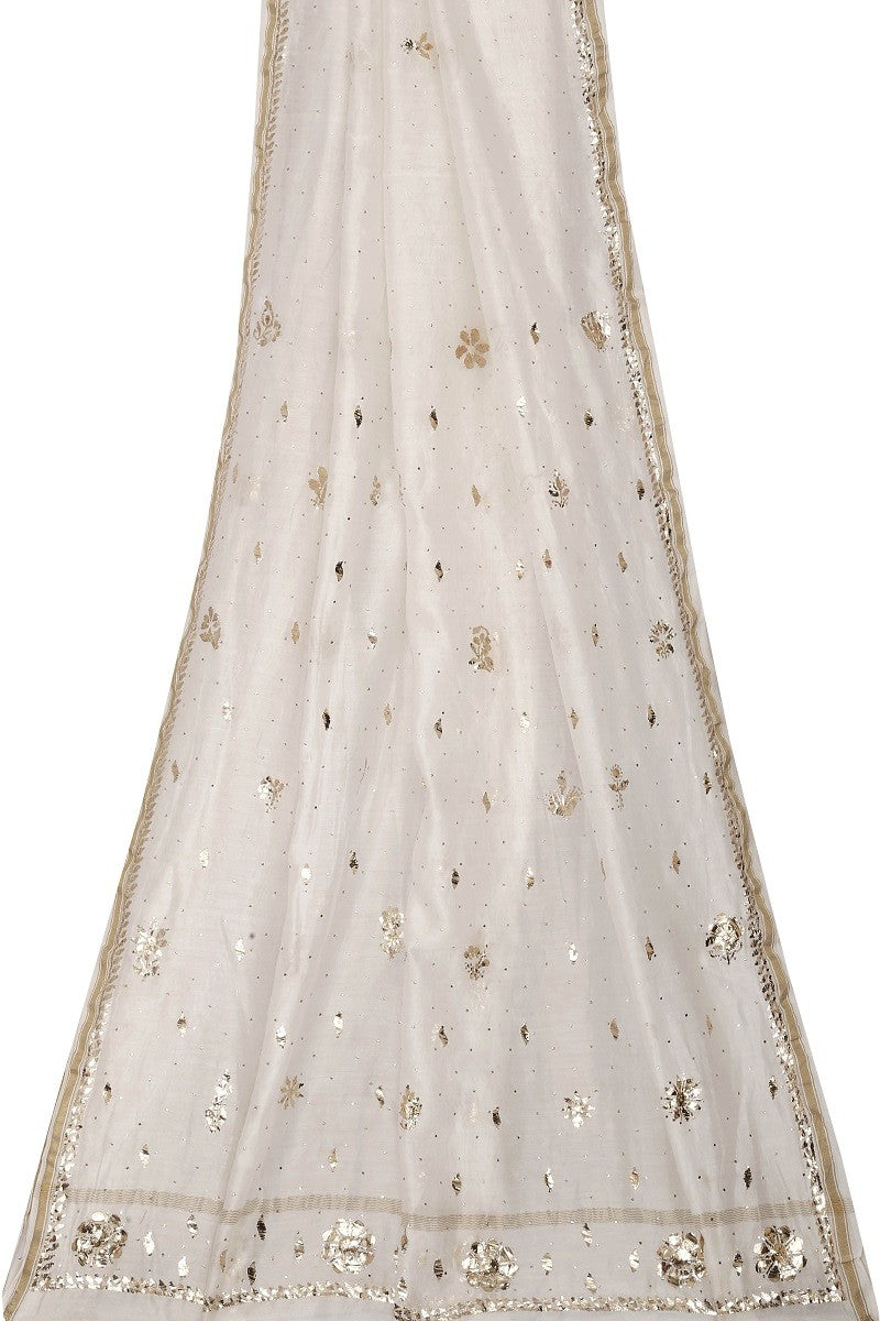 Ada Hand Embroidered Cream Lucknowi Chikankari Saree/Blouse With Muqaish Work A576621