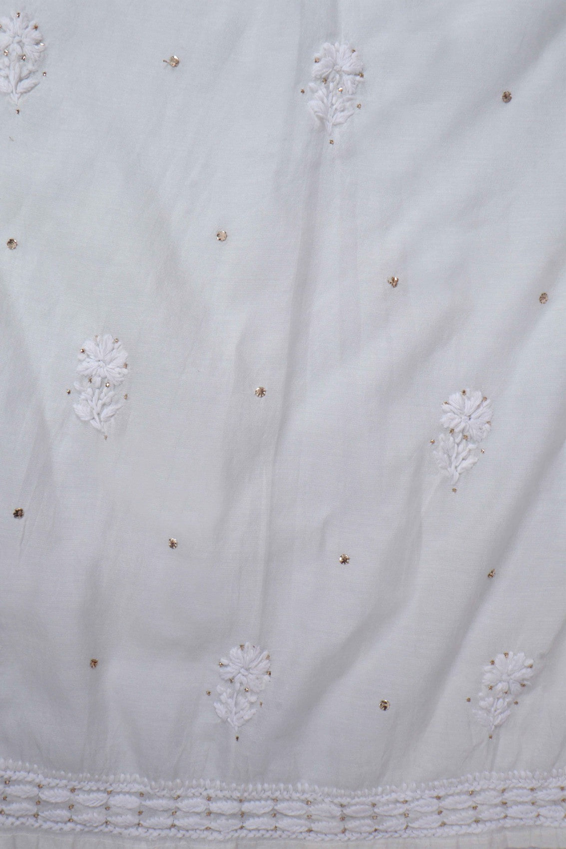 Ada Hand Embroidered Off White Chanderi Lucknowi Chikankari Semi-Stitched Anarkali Kurta Piece With Muqaish Work 01A223577