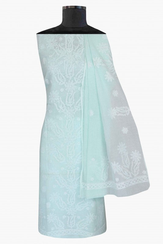 Ada Hand Embroidered Light Blue Kota Lucknowi Chikan Unstitched Kurta Dupatta Set-A596909