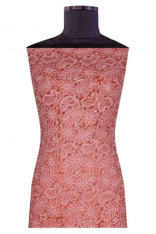 Ada Hand Embroidered Coral Red Georgette Lucknowi Chikankari Unstitched Suit Piece A612725