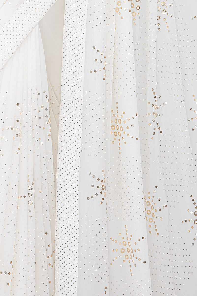 Ada Hand Embroidered White Pure Georgette Lucknowi Chikankari Saree /Blouse With Muqaish Work- A602583