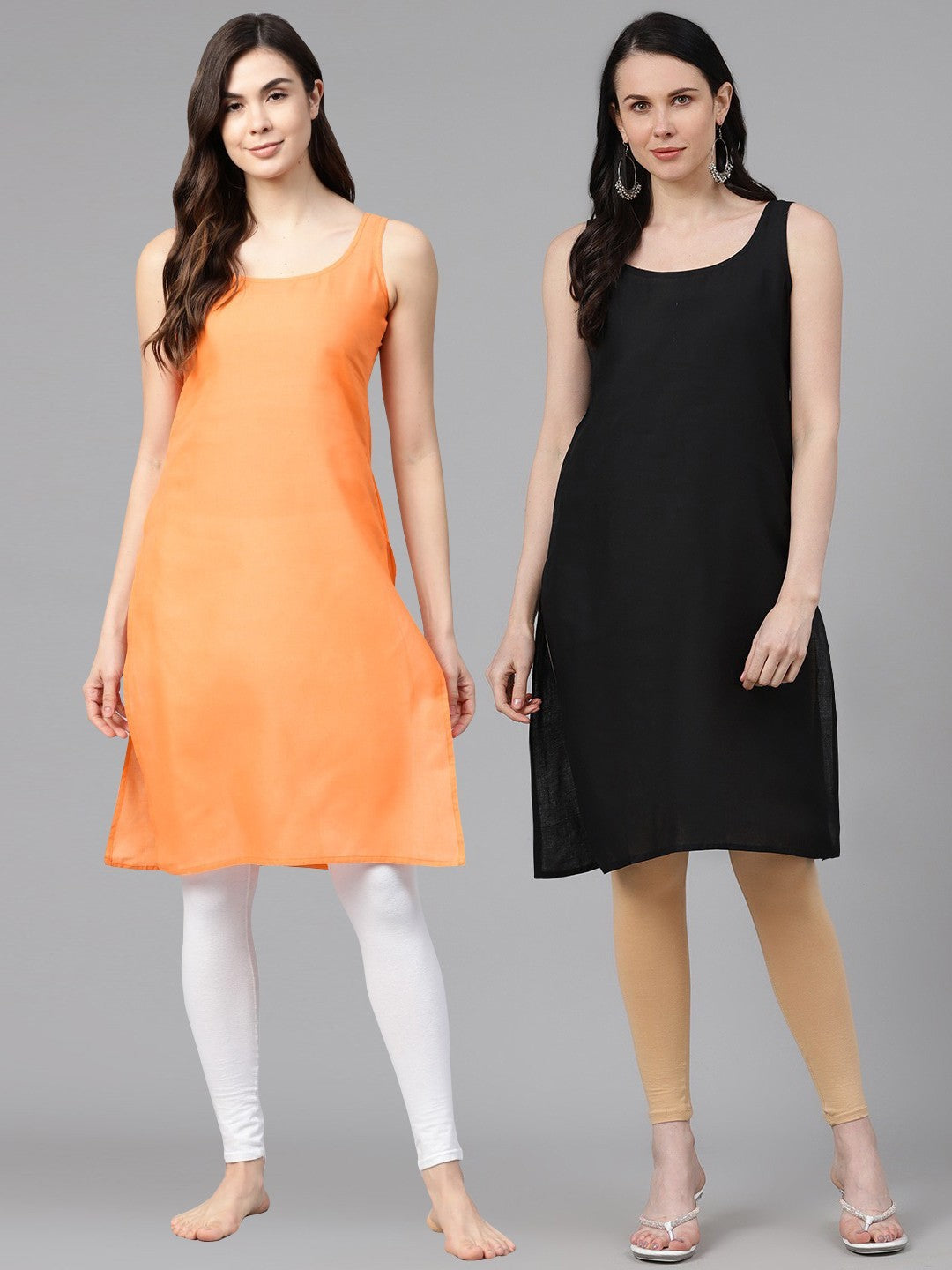 Ada  Black And Orange Cotton Long Slips Combo of 2  A111134.