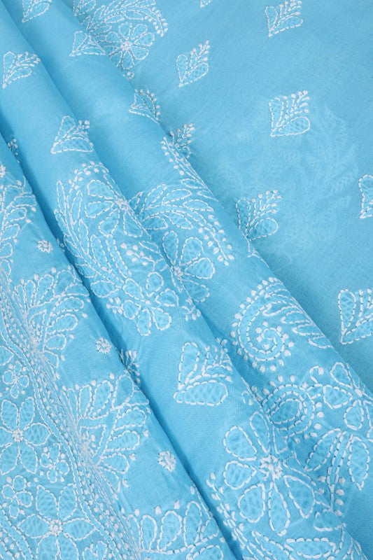 Ada Hand Embroidered Sky Blue Cotton Lucknowi Chikankari Unstitched Suit Piece A579448