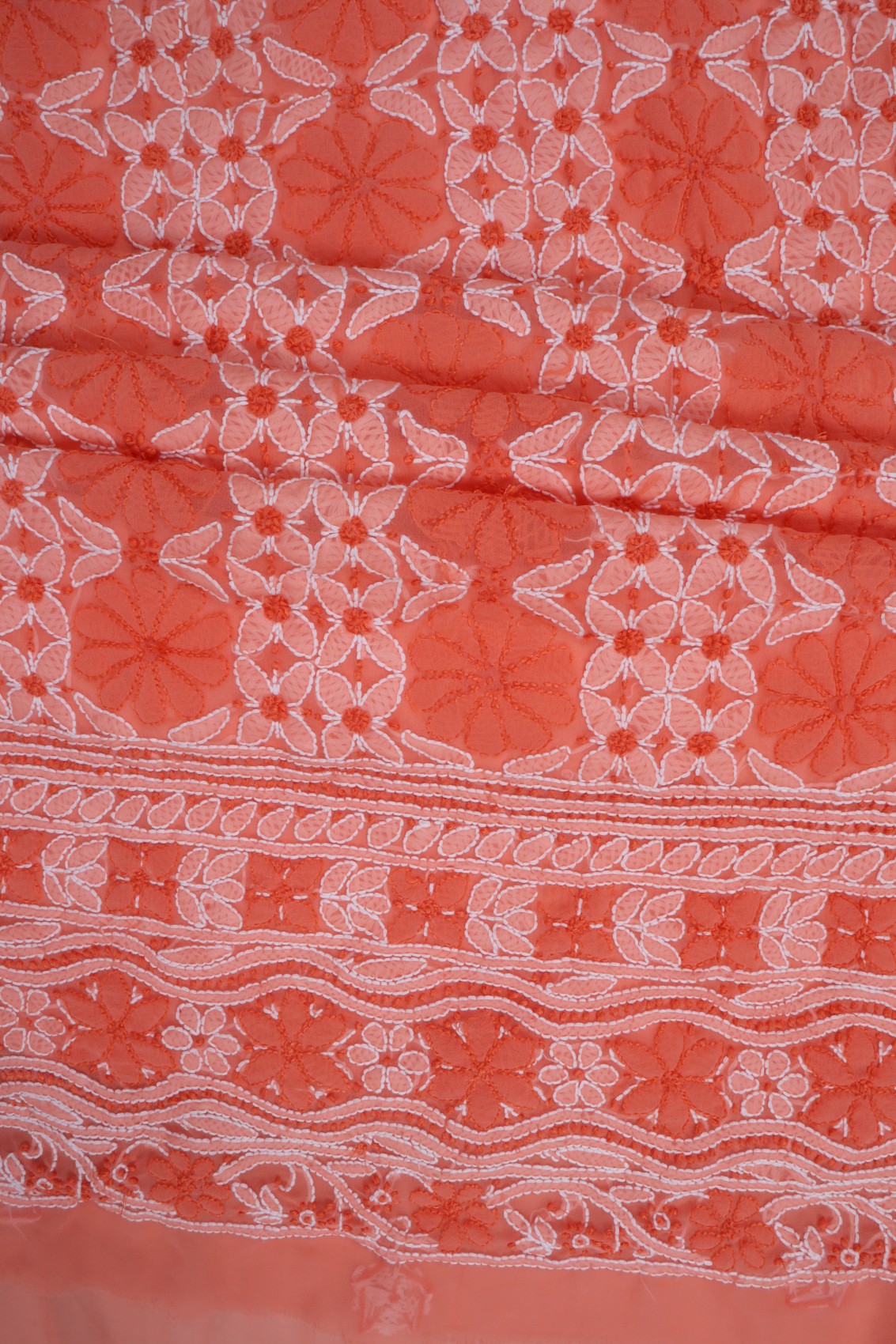 Ada Hand Embroidered Peach Georgette Lucknowi Chikankari Unstitched Suit Piece 01A151212