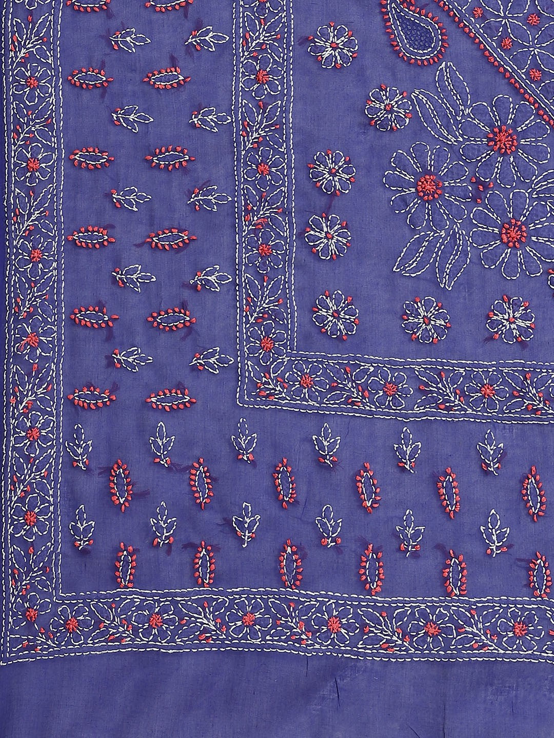 Ada Hand Embroidered Royal Blue Cotton Lucknow Chikan Saree With Blouse-A311215