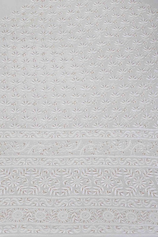 Ada Hand Embroidered Milky White  Pure Georgette Lucknowi Chikankari Lehenga-A625497
