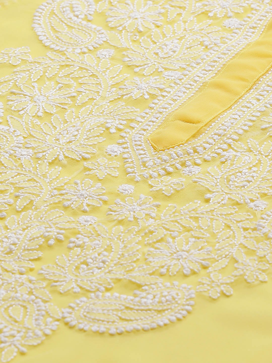 Ada Hand Embroidered Yellow And White Georgette Lucknowi Chikankari Kurta Set With Slip-A100545
