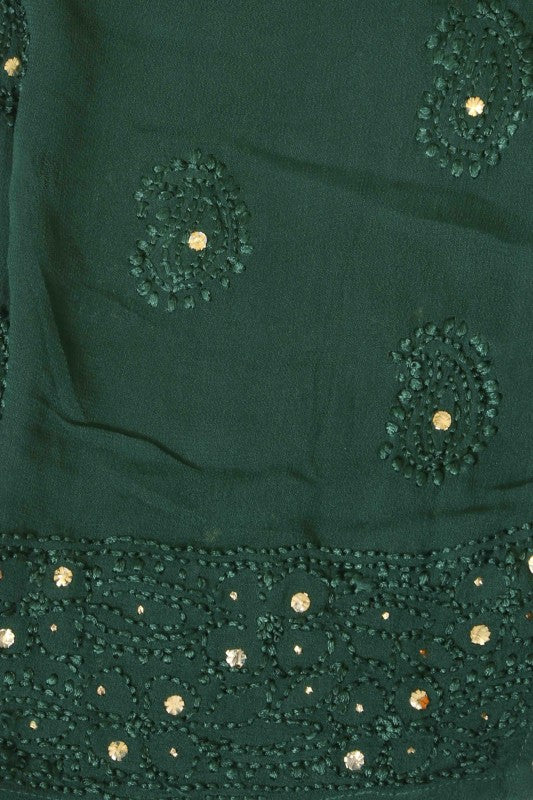 Ada Hand Embroidered Bottle Green Georgette Lucknowi Chikankari Semi-Stitched Anarkali Kurta Dupatta Set With Muqaish Work 01A12700