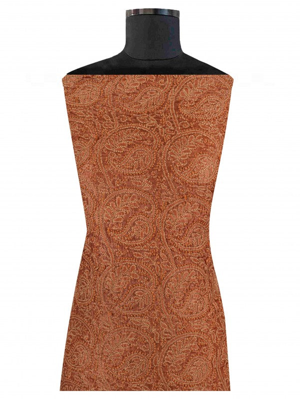 Ada Hand Embroidered Bronze Rust Silk Lucknowi Chikankari Unstitched Kurta Piece A612137
