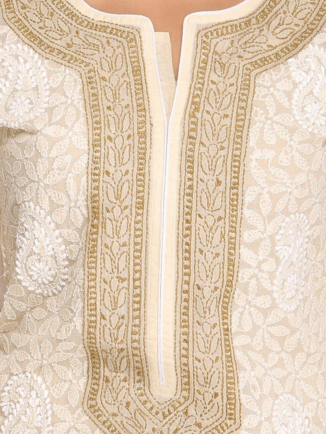 Ada Hand Embroidered Beige Cotton Lucknowi Chikankari Straight Kurta A253964