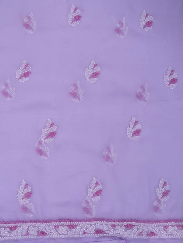 Ada Hand Embroidered Lavender Georgette Lucknowi Chikan Unstitched Kurta Piece A599347