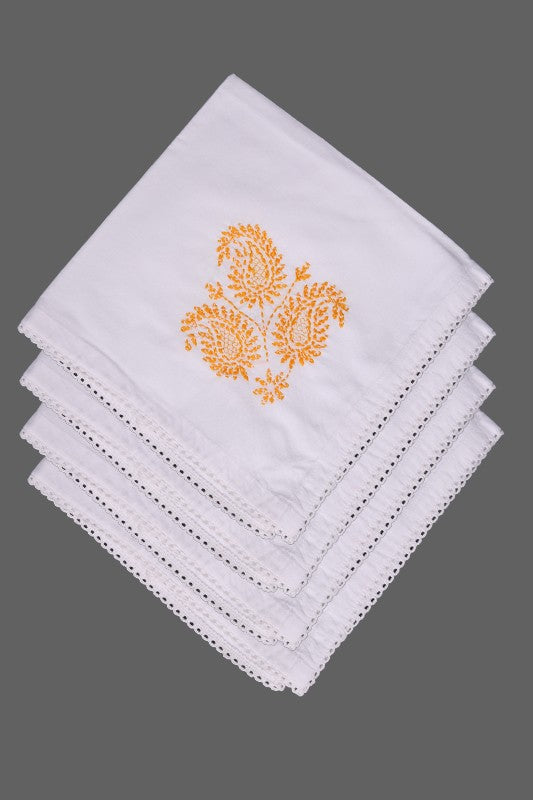 Ada Hand Embroidered White Cotton Lucknowi Chikankari Napkin Set 01A289712
