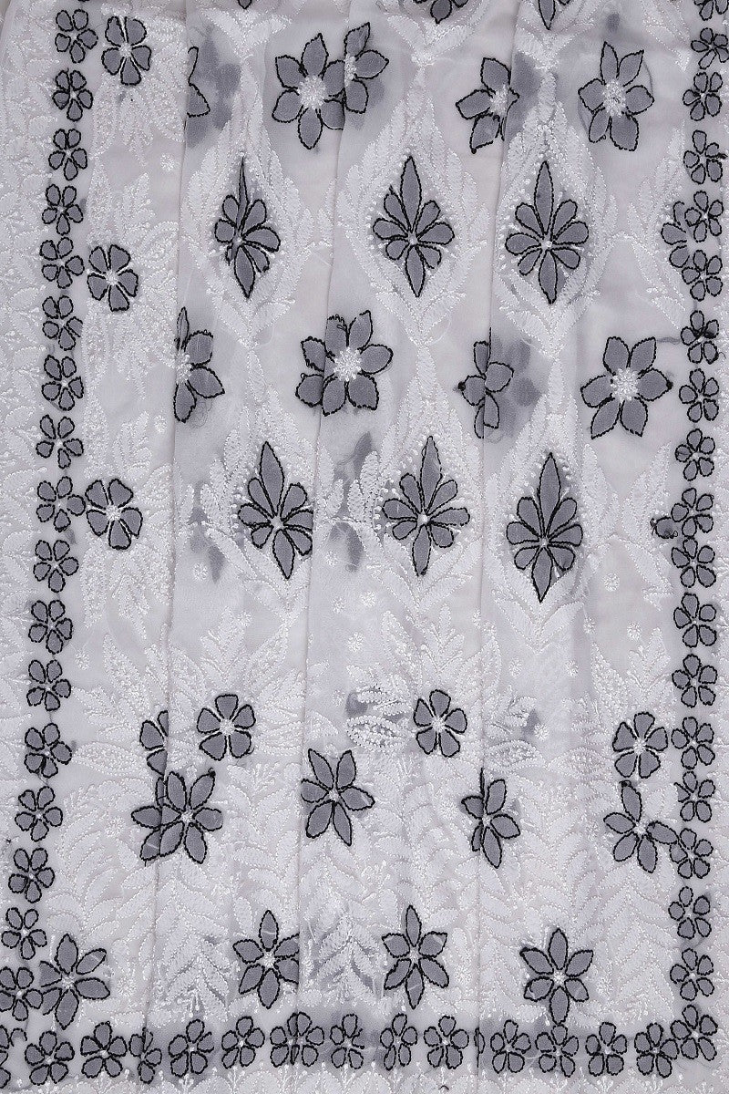 Ada Hand Embroidered White Georgette Lucknowi Chikankari Saree with Blouse A600514