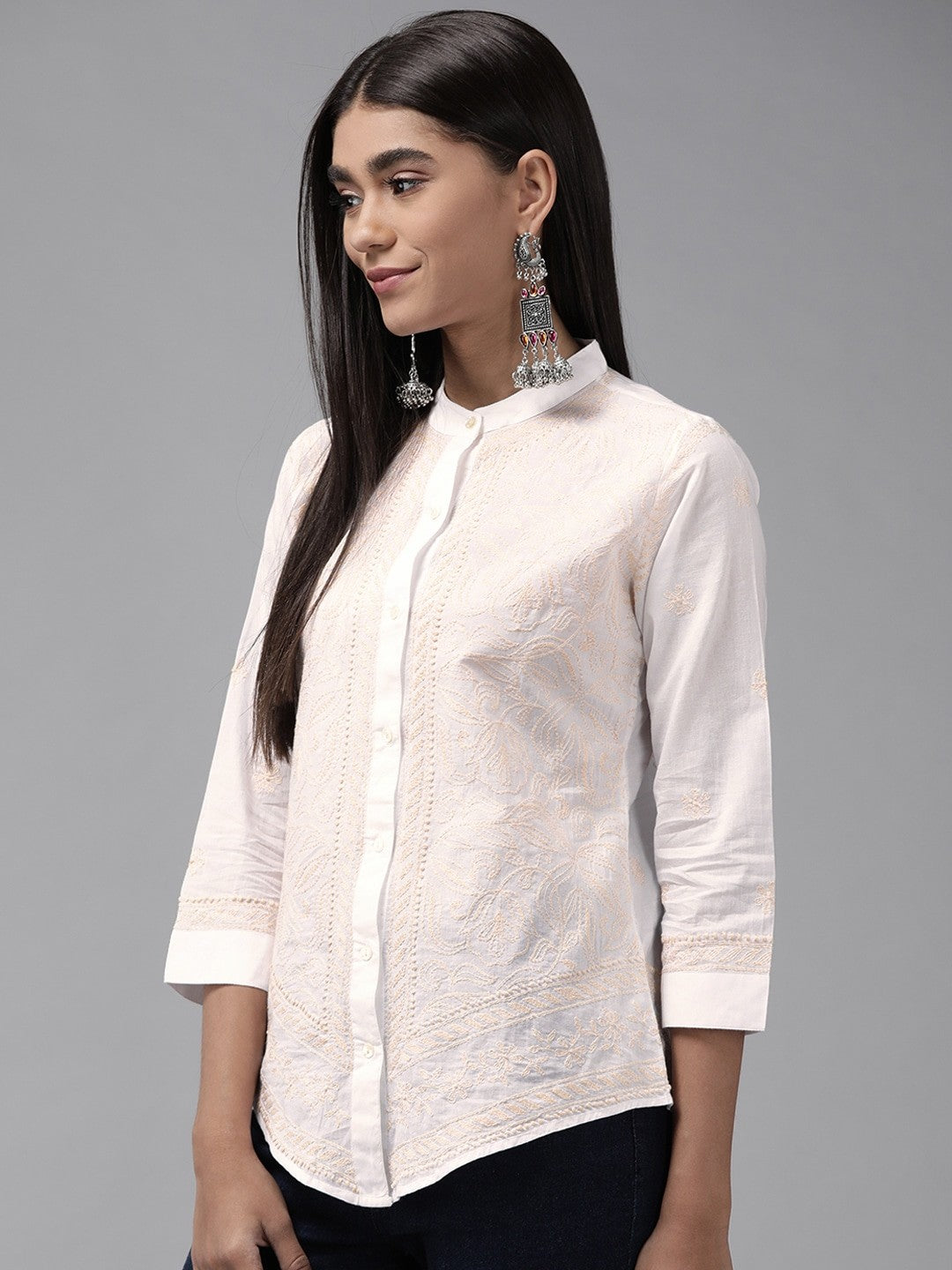 Ada Hand Embroidered White Cotton Lucknowi Chikankari Shirt A911250