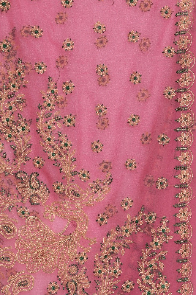 Ada Hand Embroidered Pink Georgette Lucknow Chikan Saree with Blouse A204981