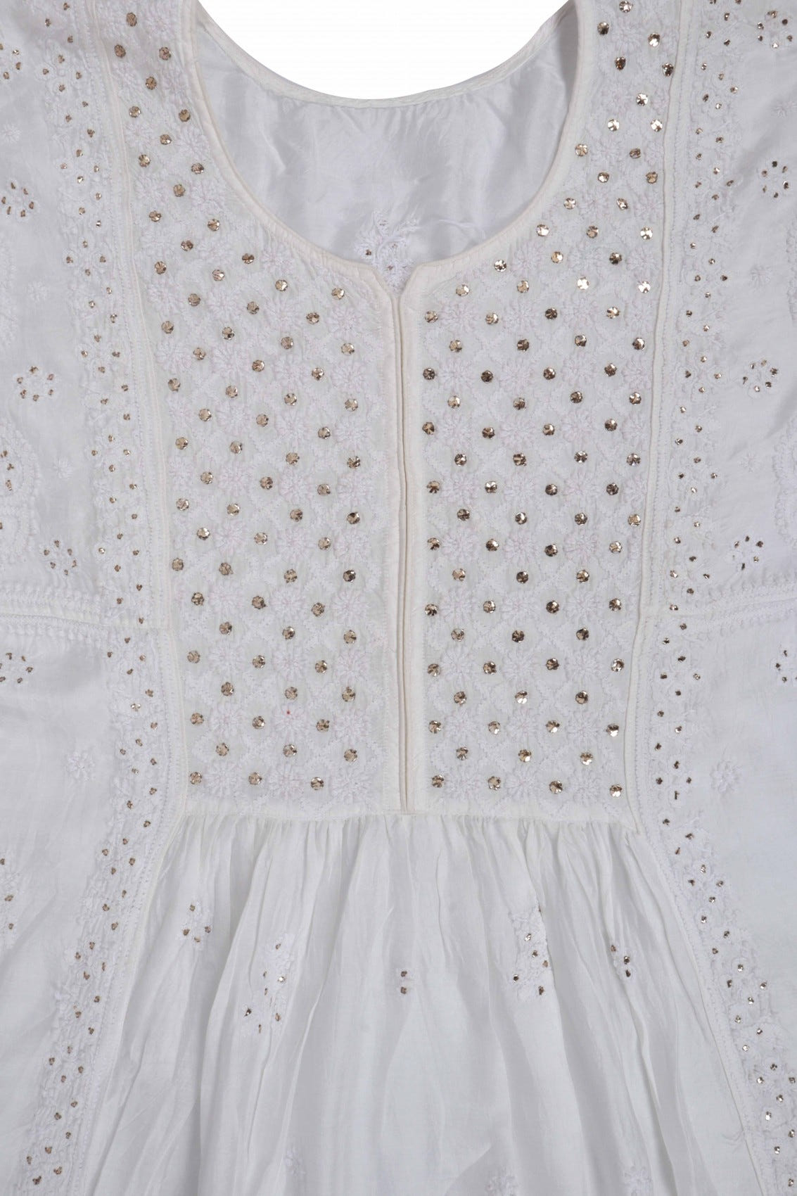 Ada Hand Embroidered White Muslin Lucknowi Chikankari Semi-Stitched Anarkali Kurta Piece With Muqaish Work 01A179471