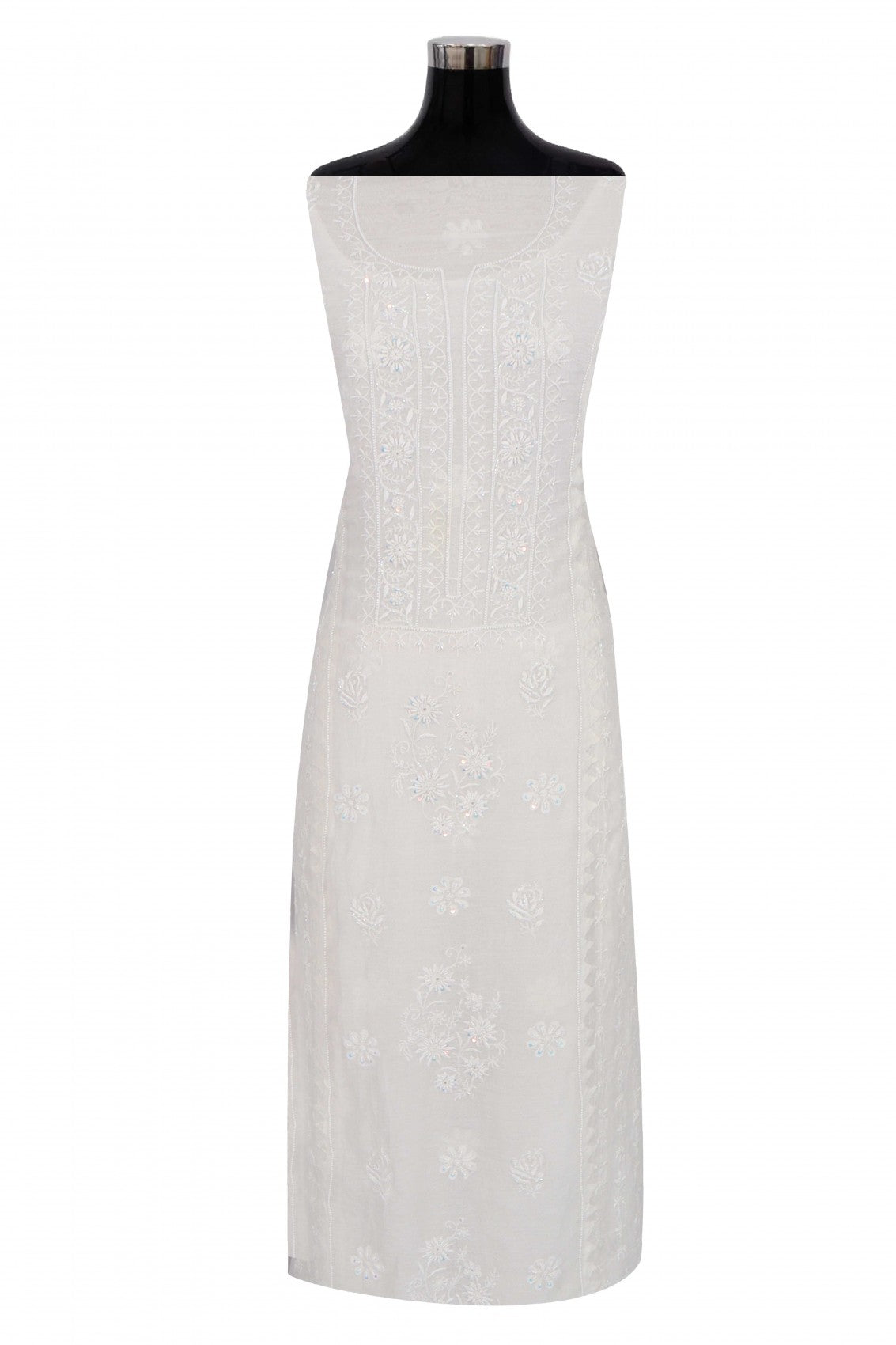 Ada Hand Embroidered Off White Chanderi Lucknowi Chikankari Unstitched Kurta Dupatta Set With Cutdana Work 01A260035