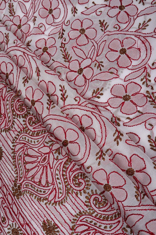 Ada Hand Embroidered White Georgette Lucknowi Chikan Unstitched Kurta Piece A117825
