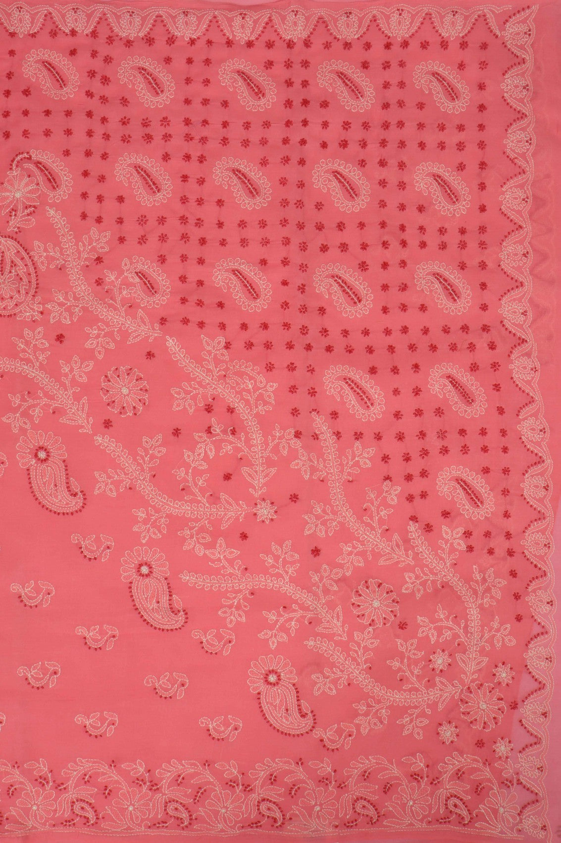 Ada Hand Embroidered Carrot Pink Cotton Lucknowi Chikankari Saree With Blouse A578170