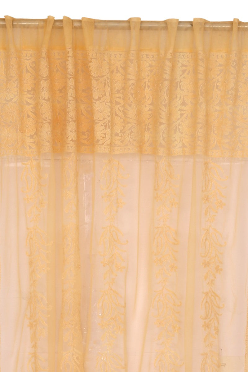 Ada Hand Embroidered Peach Net Lucknowi Chikankari Curtain- A613478