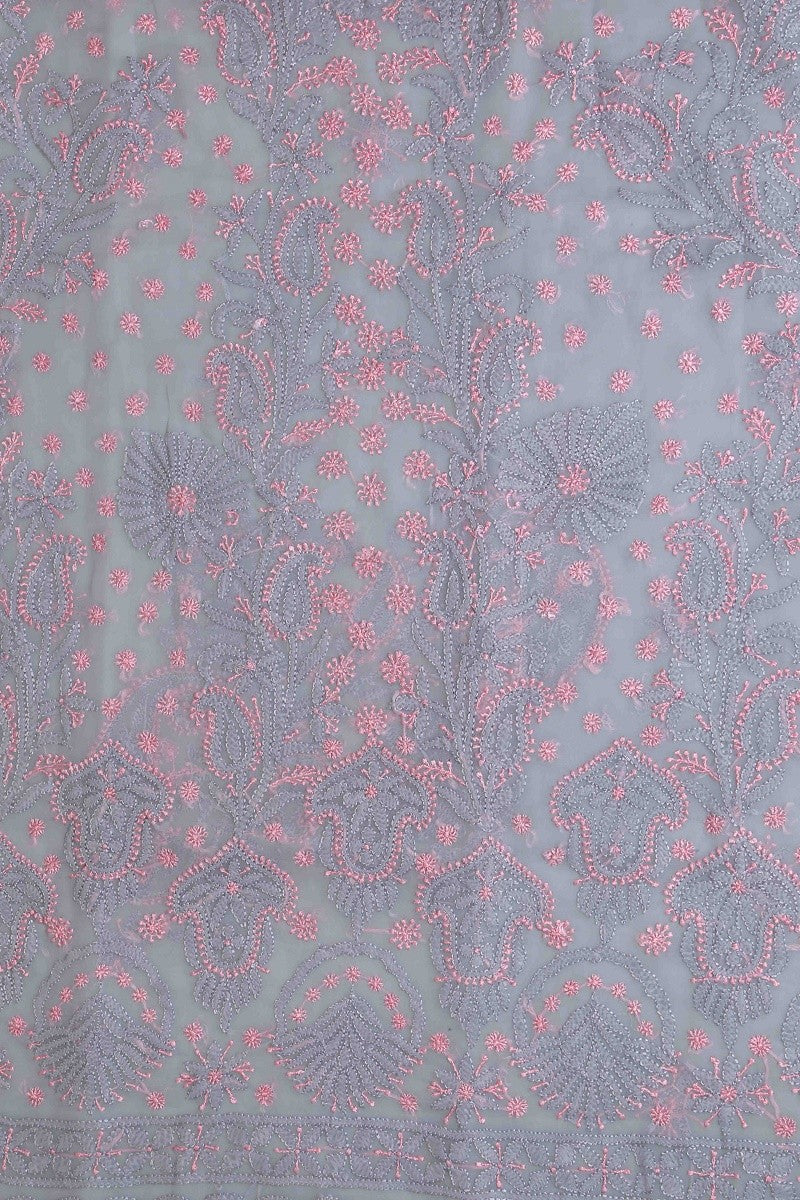 Ada Hand Embroidered Grey Georgette Lucknowi Chikan Unstitched Suit Piece A211184